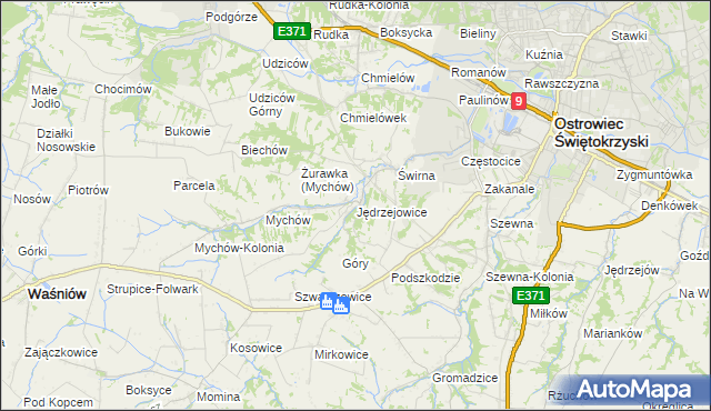 mapa Jędrzejowice gmina Bodzechów, Jędrzejowice gmina Bodzechów na mapie Targeo