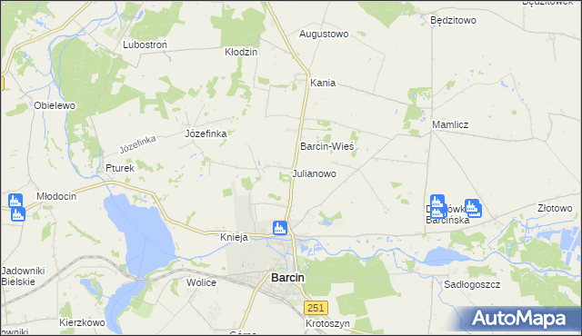 mapa Julianowo gmina Barcin, Julianowo gmina Barcin na mapie Targeo