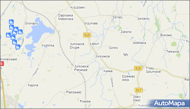 mapa Jurkowice gmina Stary Targ, Jurkowice gmina Stary Targ na mapie Targeo