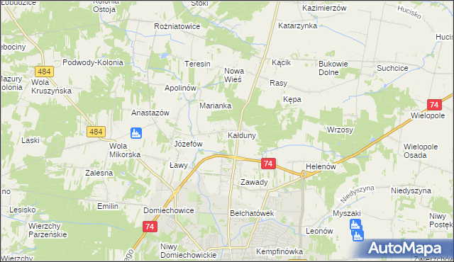 mapa Kałduny gmina Bełchatów, Kałduny gmina Bełchatów na mapie Targeo