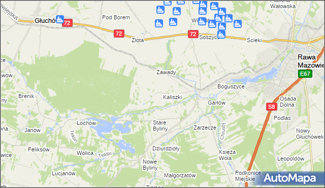 mapa Kaliszki gmina Rawa Mazowiecka, Kaliszki gmina Rawa Mazowiecka na mapie Targeo