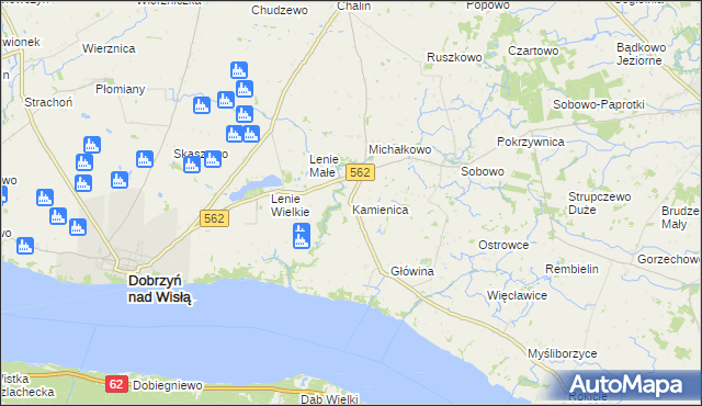 mapa Kamienica gmina Dobrzyń nad Wisłą, Kamienica gmina Dobrzyń nad Wisłą na mapie Targeo
