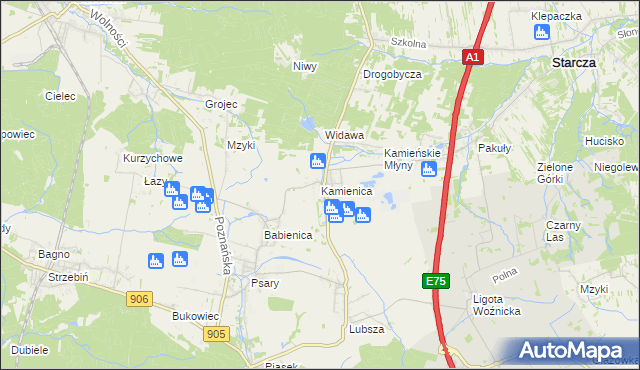 mapa Kamienica gmina Woźniki, Kamienica gmina Woźniki na mapie Targeo