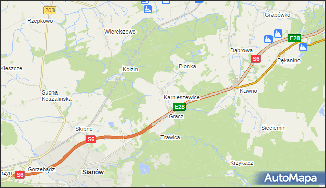 mapa Karnieszewice, Karnieszewice na mapie Targeo