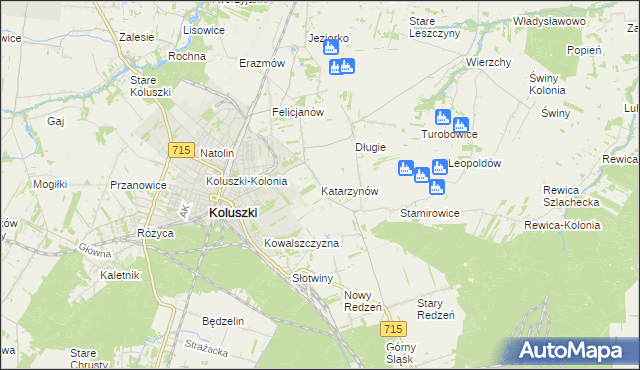 mapa Katarzynów gmina Koluszki, Katarzynów gmina Koluszki na mapie Targeo