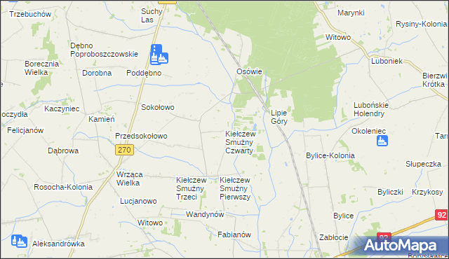 mapa Kiełczew Smużny Czwarty, Kiełczew Smużny Czwarty na mapie Targeo