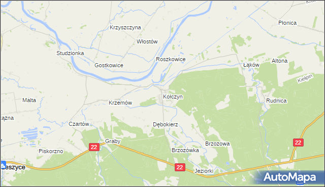 mapa Kołczyn gmina Krzeszyce, Kołczyn gmina Krzeszyce na mapie Targeo