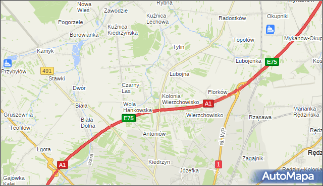 mapa Kolonia Wierzchowisko gmina Mykanów, Kolonia Wierzchowisko gmina Mykanów na mapie Targeo