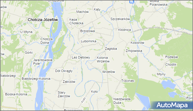 mapa Kolonia Wrzelów, Kolonia Wrzelów na mapie Targeo