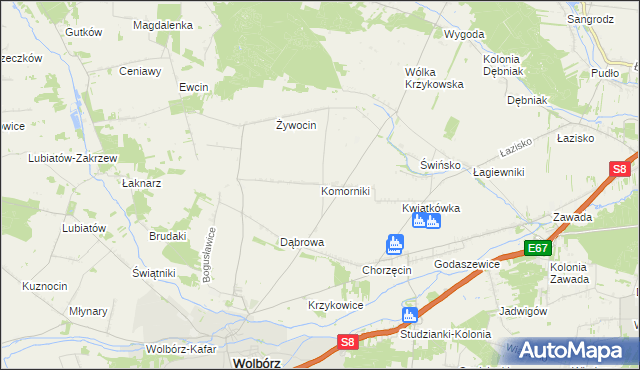 mapa Komorniki gmina Wolbórz, Komorniki gmina Wolbórz na mapie Targeo