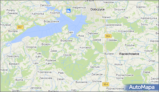 mapa Kornatka gmina Dobczyce, Kornatka gmina Dobczyce na mapie Targeo