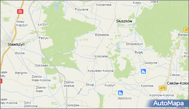 mapa Kościelec gmina Mycielin, Kościelec gmina Mycielin na mapie Targeo