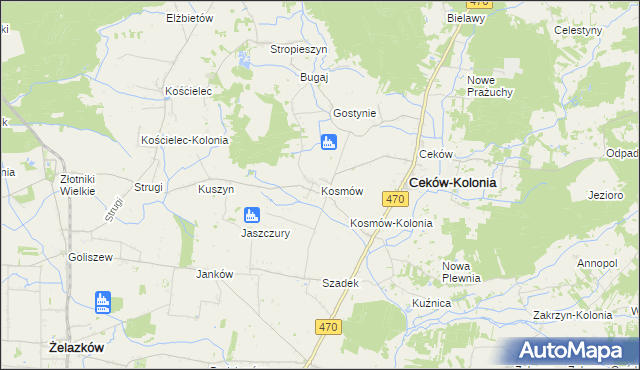 mapa Kosmów gmina Ceków-Kolonia, Kosmów gmina Ceków-Kolonia na mapie Targeo