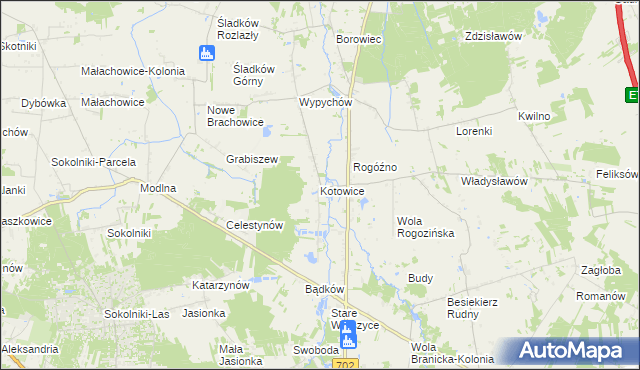 mapa Kotowice gmina Zgierz, Kotowice gmina Zgierz na mapie Targeo