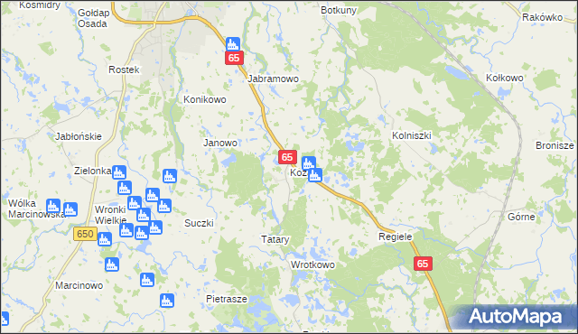mapa Kozaki gmina Gołdap, Kozaki gmina Gołdap na mapie Targeo