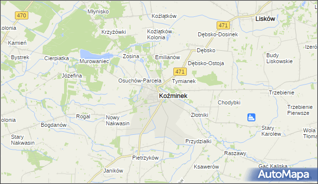 mapa Koźminek powiat kaliski, Koźminek powiat kaliski na mapie Targeo