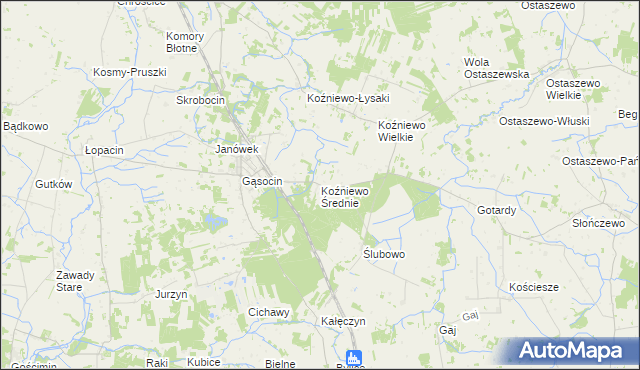 mapa Koźniewo Średnie, Koźniewo Średnie na mapie Targeo
