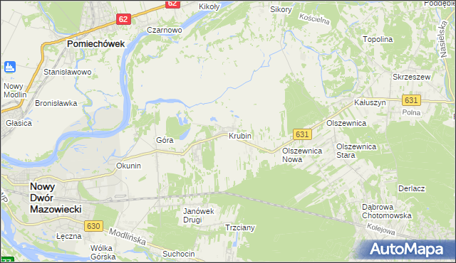 mapa Krubin gmina Wieliszew, Krubin gmina Wieliszew na mapie Targeo
