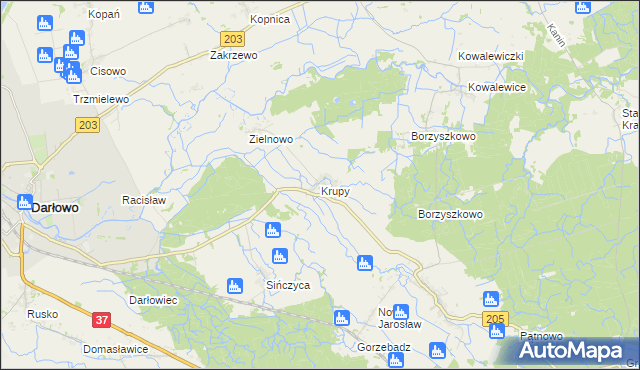 mapa Krupy gmina Darłowo, Krupy gmina Darłowo na mapie Targeo