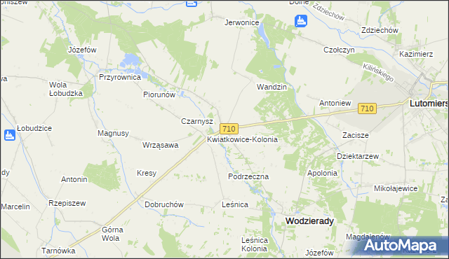mapa Kwiatkowice gmina Wodzierady, Kwiatkowice gmina Wodzierady na mapie Targeo
