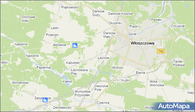 mapa Łachów gmina Włoszczowa, Łachów gmina Włoszczowa na mapie Targeo