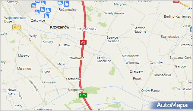 mapa Łęki Kościelne, Łęki Kościelne na mapie Targeo