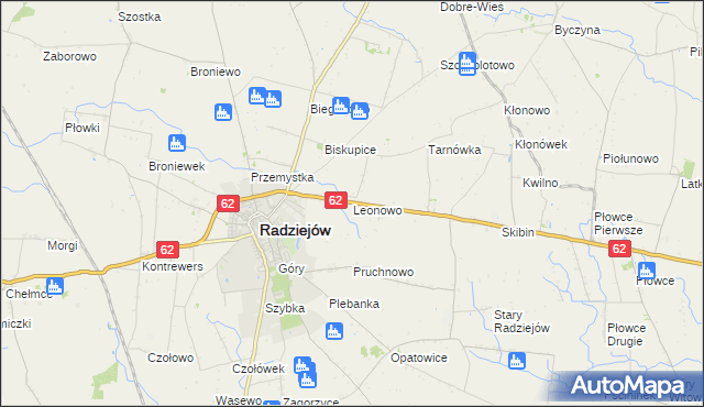 mapa Leonowo gmina Radziejów, Leonowo gmina Radziejów na mapie Targeo