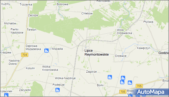 mapa Lipce Reymontowskie, Lipce Reymontowskie na mapie Targeo