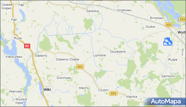 mapa Lipińskie gmina Miłki, Lipińskie gmina Miłki na mapie Targeo