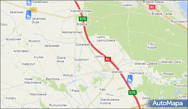 mapa Lipiny gmina Brześć Kujawski, Lipiny gmina Brześć Kujawski na mapie Targeo