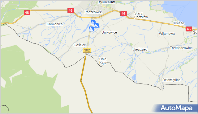 mapa Lisie Kąty gmina Paczków, Lisie Kąty gmina Paczków na mapie Targeo