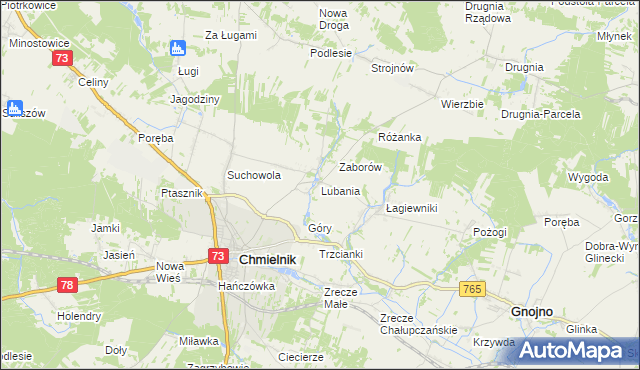 mapa Lubania gmina Chmielnik, Lubania gmina Chmielnik na mapie Targeo