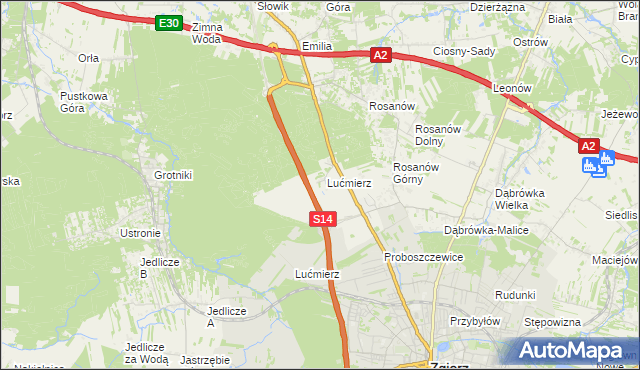 mapa Lućmierz-Las, Lućmierz-Las na mapie Targeo