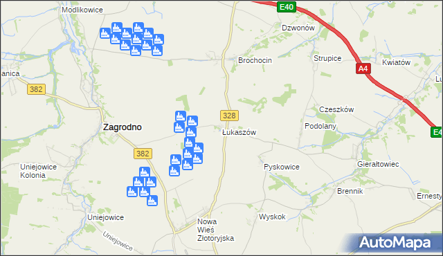 mapa Łukaszów gmina Zagrodno, Łukaszów gmina Zagrodno na mapie Targeo