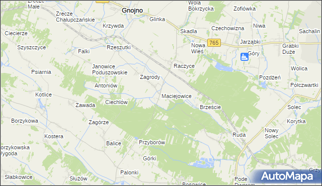 mapa Maciejowice gmina Gnojno, Maciejowice gmina Gnojno na mapie Targeo