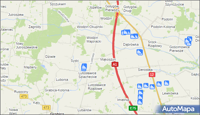 mapa Mąkoszyn gmina Tuszyn, Mąkoszyn gmina Tuszyn na mapie Targeo