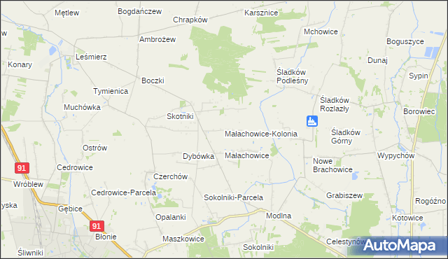 mapa Małachowice-Kolonia, Małachowice-Kolonia na mapie Targeo