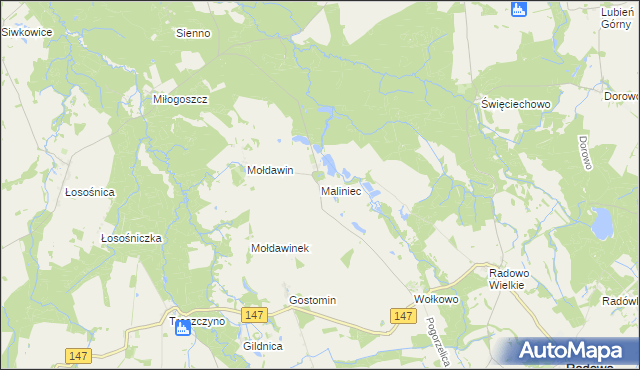 mapa Maliniec gmina Radowo Małe, Maliniec gmina Radowo Małe na mapie Targeo
