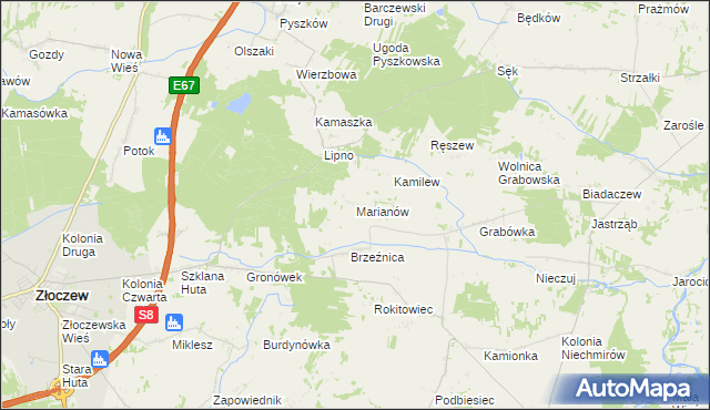 mapa Marianów gmina Burzenin, Marianów gmina Burzenin na mapie Targeo