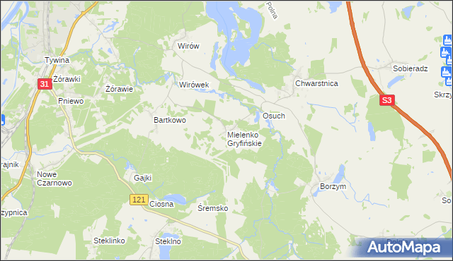 mapa Mielenko Gryfińskie, Mielenko Gryfińskie na mapie Targeo