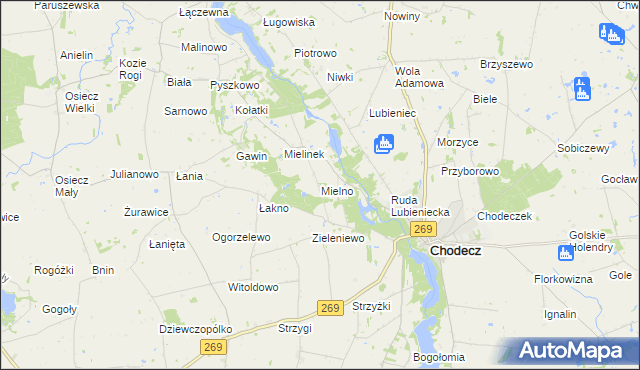 mapa Mielno gmina Chodecz, Mielno gmina Chodecz na mapie Targeo