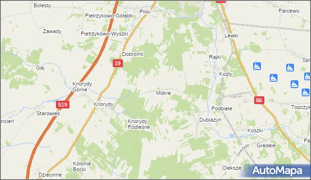 mapa Mokre gmina Bielsk Podlaski, Mokre gmina Bielsk Podlaski na mapie Targeo