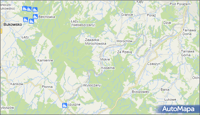 mapa Mokre gmina Zagórz, Mokre gmina Zagórz na mapie Targeo