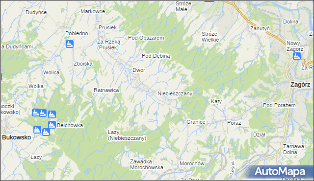 mapa Niebieszczany, Niebieszczany na mapie Targeo