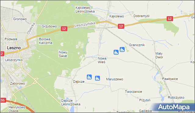 mapa Nowa Wieś gmina Rydzyna, Nowa Wieś gmina Rydzyna na mapie Targeo