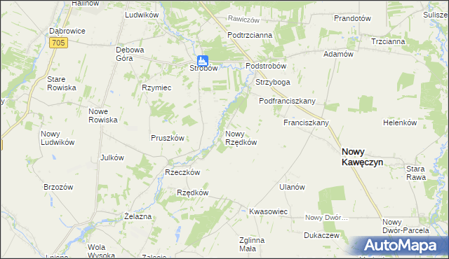 mapa Nowy Rzędków, Nowy Rzędków na mapie Targeo