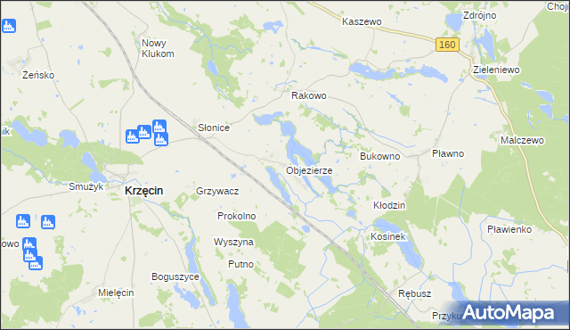 mapa Objezierze gmina Krzęcin, Objezierze gmina Krzęcin na mapie Targeo