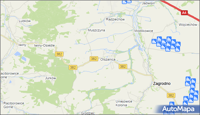 mapa Olszanica gmina Zagrodno, Olszanica gmina Zagrodno na mapie Targeo