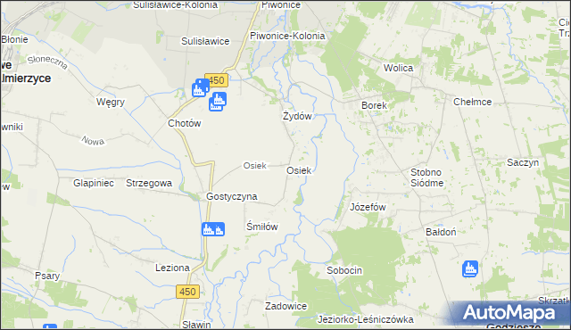 mapa Osiek gmina Nowe Skalmierzyce, Osiek gmina Nowe Skalmierzyce na mapie Targeo