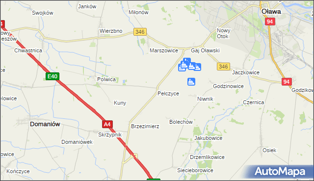 mapa Pełczyce gmina Domaniów, Pełczyce gmina Domaniów na mapie Targeo